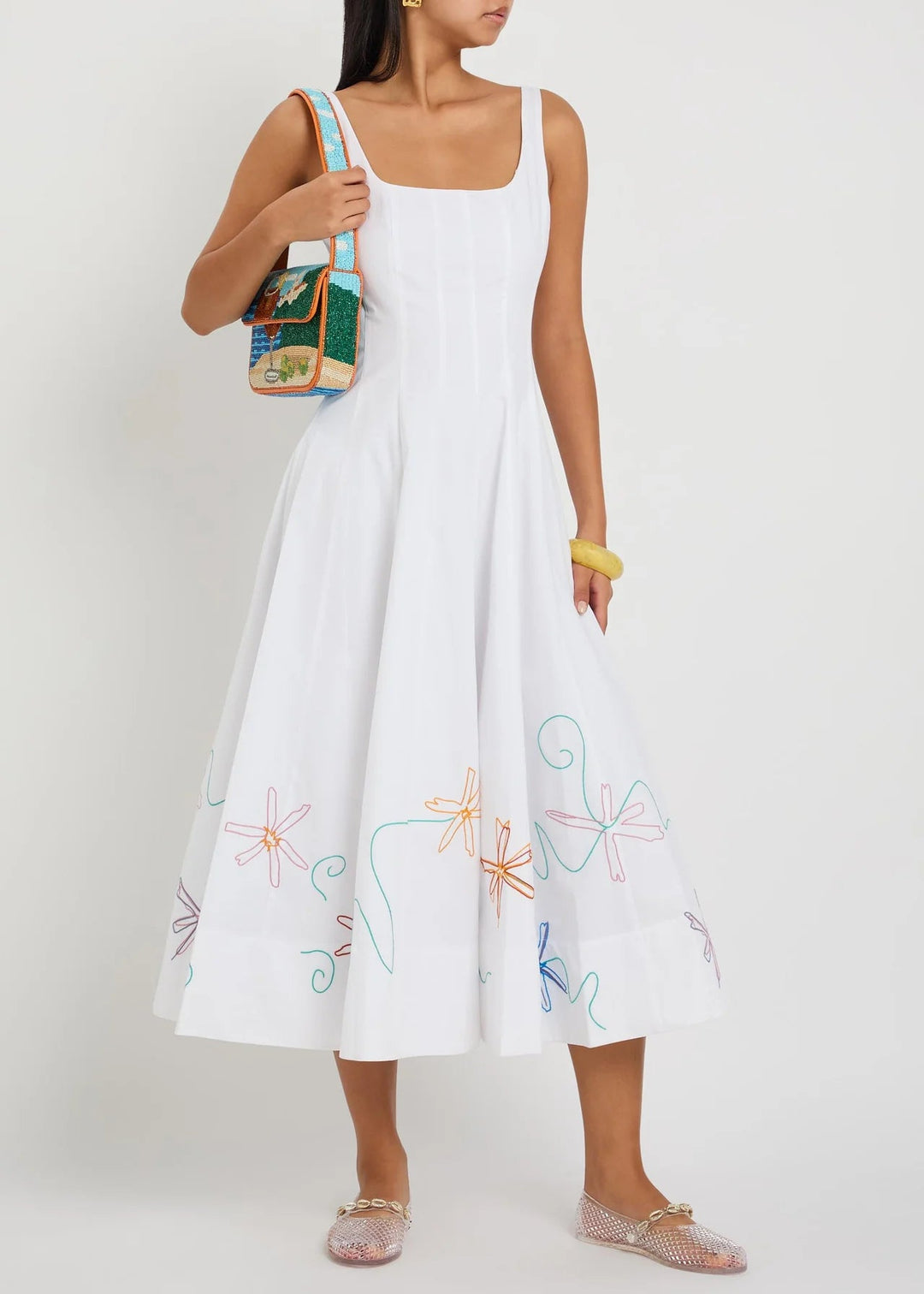 Wells Dress White Multi Embroidery - obligato
