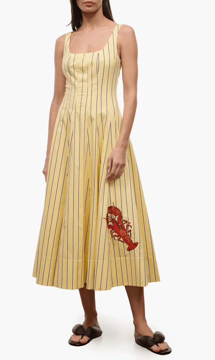 Wells Stripe Stretch Cotton Poplin Midi Dress - obligato