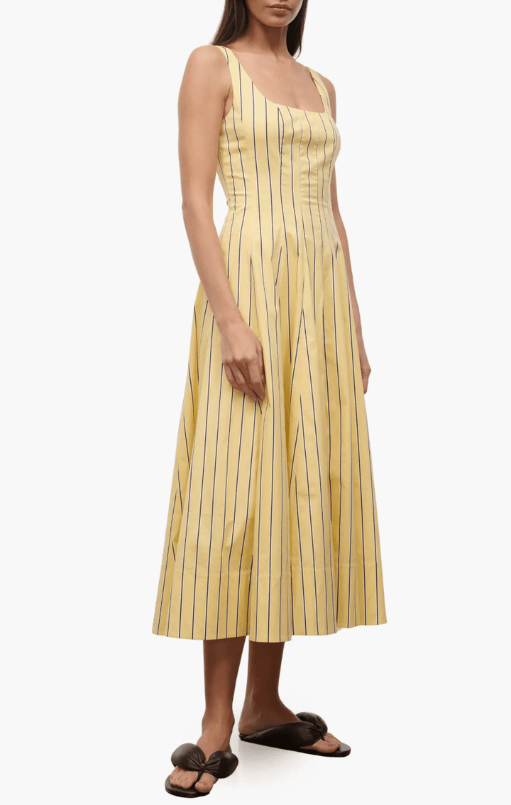 Wells Stripe Stretch Cotton Poplin Midi Dress - obligato