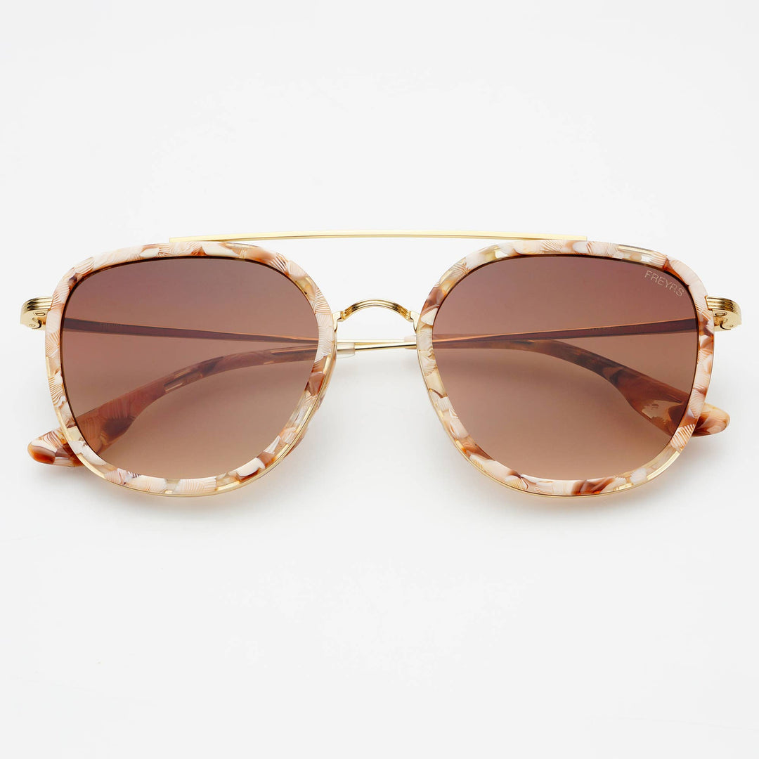 Weston Acetate Round Unisex Sunglasses: Pink Pearl / Brown - obligato