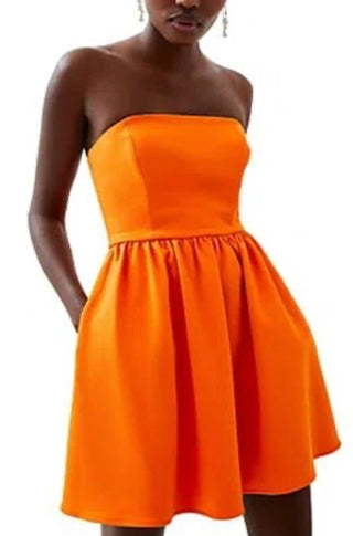 Whisper Strappless Peplum Dress in Orange - obligato