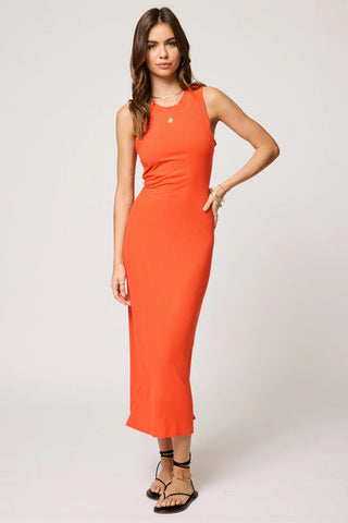 Wide Rib High Neck Maxi Dress in Orange - obligato