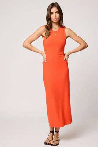 Wide Rib High Neck Maxi Dress in Orange - obligato