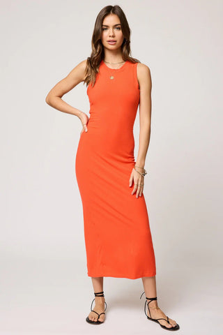 Wide Rib High Neck Maxi Dress in Orange - obligato