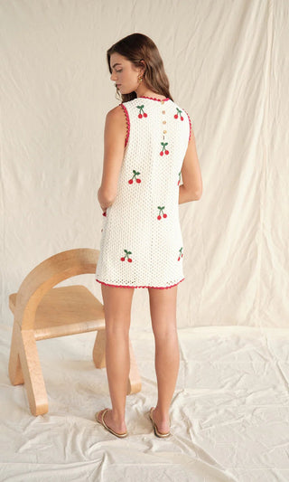 Wynn Cherry Mesh Crochet Mini Dress - obligato