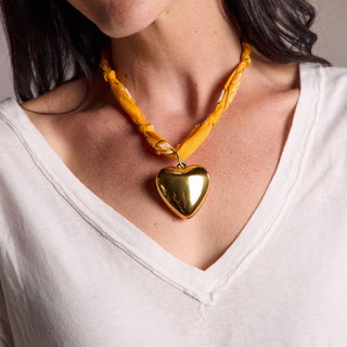 Yellow Bandana Necklace: Large Heart Locket / Yellow - obligato