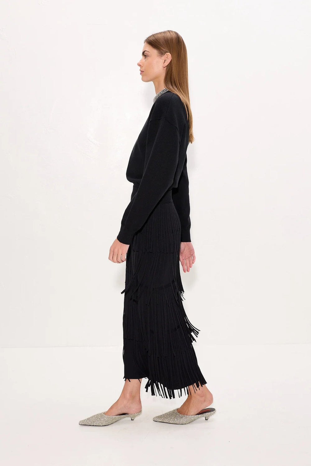 Za Za Knit Fringe Skirt in Black - obligato