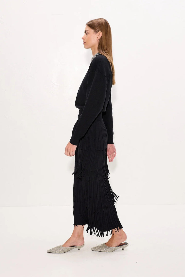 Za Za Knit Fringe Skirt in Black - obligato