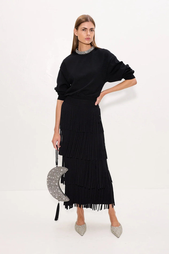 Za Za Knit Fringe Skirt in Black - obligato