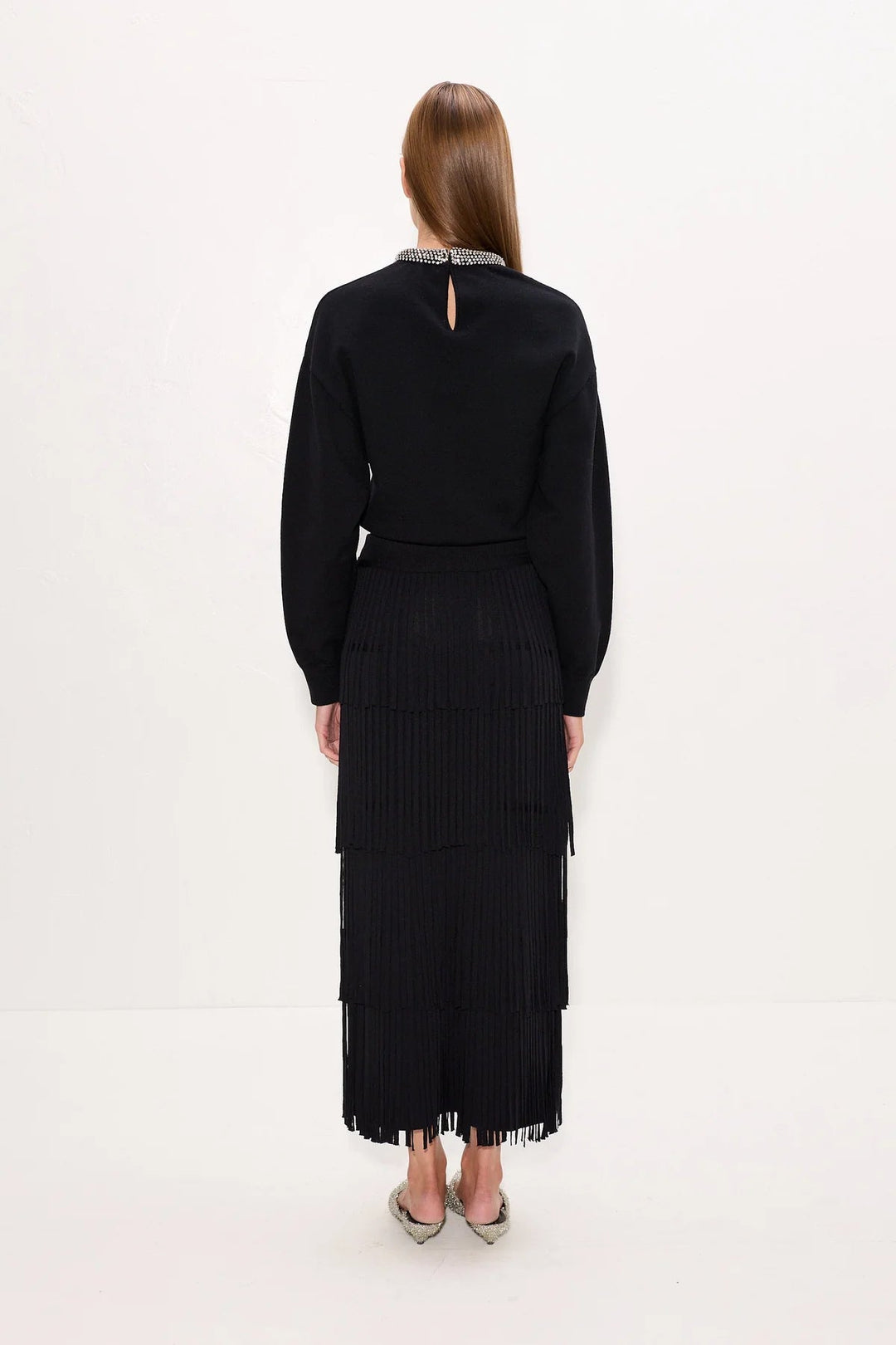 Za Za Knit Fringe Skirt in Black - obligato