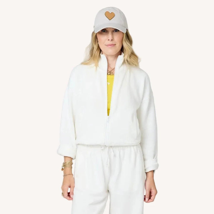 Zip Up Mock Neck Sweatshirt in Cream - obligato