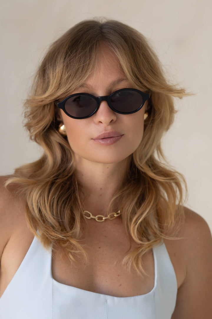Zoe Acetate Round Womens Sunglasses : Black - obligato