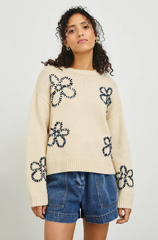 Zoey Sweater in Ivory & Navy - obligato